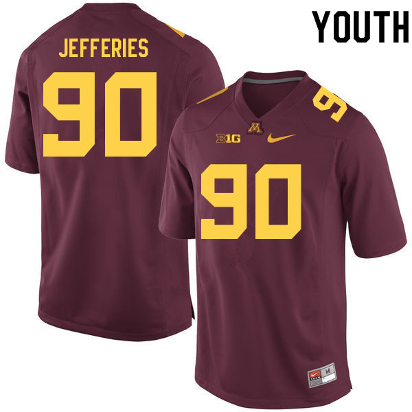 Youth #90 Darnell Jefferies Minnesota Golden Gophers College Football Jerseys Sale-Maroon - Click Image to Close